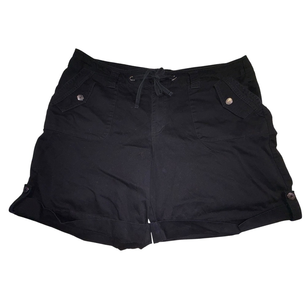 Venezia Shorts 22 Black Cotton Cargo Utility‎ Cuffed Drawstring Plus Size